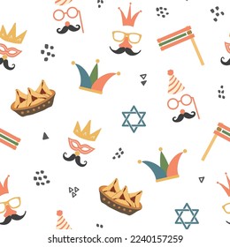Purim seamless pattern. Traditional Jewish holiday background. vector illustration.