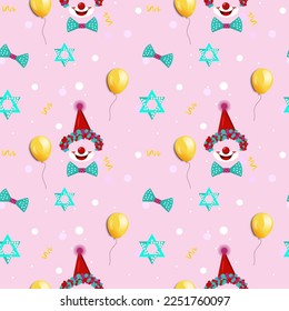 Purim seamless pattern. Traditional Jewish holiday background. vector illustration.