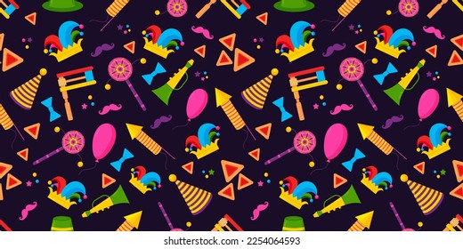 Purim seamless pattern. Traditional Jewish holiday background. Vector illustration.