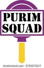 Purim Squad gragger typography design vector illustration for Jewish holiday celebration carnival noise maker and party apparel on transparent background.
