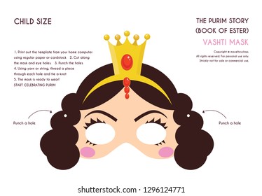 Purim story characters masks for kids -can be used for kids activity, party, family - vector illustration