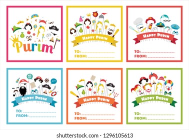 Purim tags set, can be used for purim basket- Mishloach manot- vector illustration