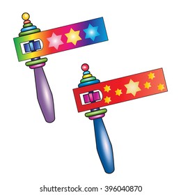 Purim toy noisemaker, also called "gragger" or "grogger", for Purim isolated on white background, celebration holiday, Jewish holiday. Vector Illustration.