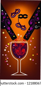 Purim Wine,holiday Decorative Background With Bottles And Wine Glass.