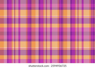 Purity background pattern tartan, cotton texture plaid fabric. Shabby check vector textile seamless in purple and orange colors palette.