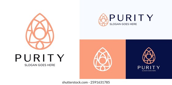 Purity beauty skincare logo design, Water drop logo with style elegant and sophisticated, Modern luxurious logo olive for business or identity, Olive oil vector logo inspirations