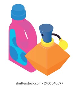 Purity concept icon isometric vector. Washing conditioner and perfume bottle. Laundry, washing, housework