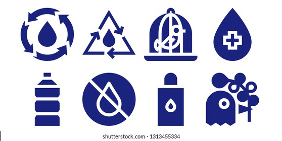 purity icon set. 8 filled purity icons.  Simple modern icons about  - Water, Body oil, Dove, Pigeon