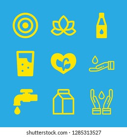 purity icons set with concentric circles, lotus and water bottle vector set