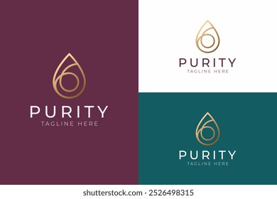 Logotipo de Pureza Forma Água Gota Azeite conceito de tratamento de beleza Produto