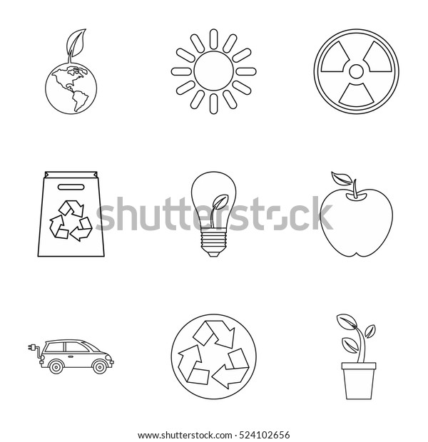 Purity of nature icons set. Outline\
illustration of 9 purity of nature vector icons for\
web