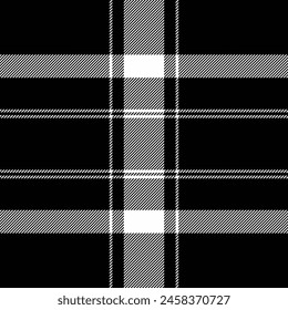 Purity seamless texture background, tough check pattern fabric. Structure tartan textile vector plaid in black and white colors.
