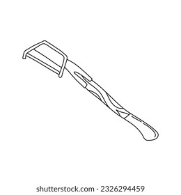 Purning Saw in hand drawn doodle style isolated on white background.Vector outline stock illustration. Sign tool gardening element. Tree pruning Coloring book