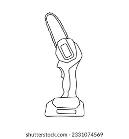 Purning Saw in hand drawn doodle style isolated on white background.Vector outline stock illustration. Sign tool gardening element. Tree pruning Coloring book