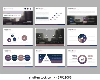 Modelos de apresentação abstrata purpe, modelo de elementos infográficos conjunto de design plano para folheto de relatório anual