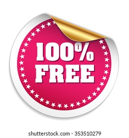 Purple 100 Percent Free Sticker With Gold Peel