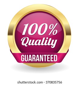 Purple 100 percent quality button with gold border and ribbon