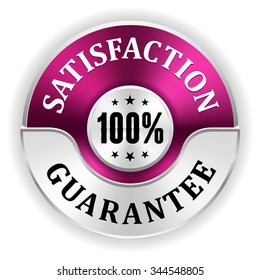 Purple 100 Percent Satisfaction Badge With Silver Border