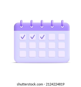 Purple 3D calendar.  Trending 3D icon.Online Event svg