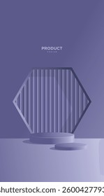 Purple 3D cylinder podium with minimal geometric circle shape scene background for display products presentation, Modern abstract for cosmetic advertising, Vector illustration