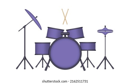 Purple 3d drum kit isolated on white background. Vector illustration