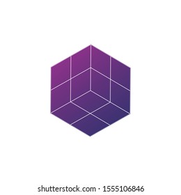 Purple 3D Isometric cube geometric shape puzzle built. Modern design template. Stock Vector illustration isolated on white background.