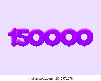 Purple 3D number 150000 balloon realistic 3d helium Purple balloons. Vector illustration design Party decoration,Birthday,Anniversary,Christmas,Xmas,New year,Holiday Sale,celebration,carnival