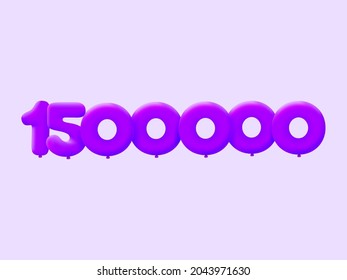 Purple 3D number 1500000 balloon realistic 3d helium Purple balloons. Vector illustration design Party decoration,Birthday,Anniversary,Christmas,Xmas,New year,Holiday Sale,celebration,carnival