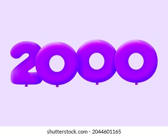 Purple 3D number 2000 balloon realistic 3d helium Purple balloons. Vector illustration design Party decoration,Birthday,Anniversary,Christmas,Xmas,New year,Holiday Sale,celebration,carnival