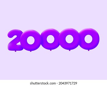Purple 3D number 20000 balloon realistic 3d helium Purple balloons. Vector illustration design Party decoration,Birthday,Anniversary,Christmas,Xmas,New year,Holiday Sale,celebration,carnival