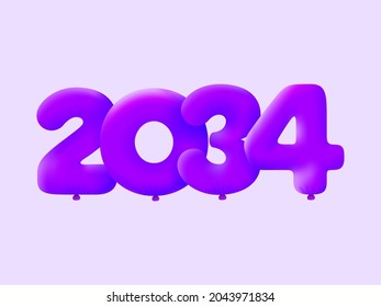 Purple 3D number 2034 balloon realistic 3d helium Purple balloons. Vector illustration design Party decoration,Birthday,Anniversary,Christmas,Xmas,New year,Holiday Sale,celebration,carnival