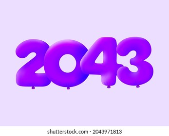 Purple 3D number 2043 balloon realistic 3d helium Purple balloons. Vector illustration design Party decoration,Birthday,Anniversary,Christmas,Xmas,New year,Holiday Sale,celebration,carnival