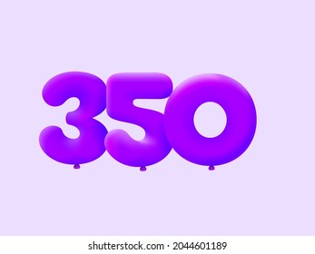 Purple 3D number 350 balloon realistic 3d helium Purple balloons. Vector illustration design Party decoration,Birthday,Anniversary,Christmas,Xmas,New year,Holiday Sale,celebration,carnival