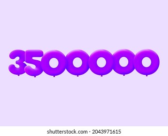 Purple 3D number 3500000 balloon realistic 3d helium Purple balloons. Vector illustration design Party decoration,Birthday,Anniversary,Christmas,Xmas,New year,Holiday Sale,celebration,carnival