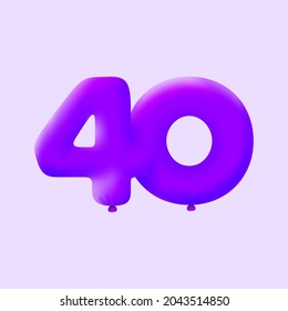 Purple 3D number 40 balloon realistic 3d helium Purple balloons. Vector illustration design Party decoration, Birthday,Anniversary,Christmas, Xmas,New year,Holiday Sale,celebration,carnival,inflatable