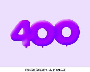 Purple 3D number 400 balloon realistic 3d helium Purple balloons. Vector illustration design Party decoration,Birthday,Anniversary,Christmas,Xmas,New year,Holiday Sale,celebration,carnival