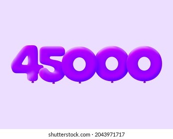 Purple 3D number 45000 balloon realistic 3d helium Purple balloons. Vector illustration design Party decoration,Birthday,Anniversary,Christmas,Xmas,New year,Holiday Sale,celebration,carnival