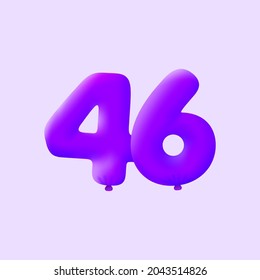 Purple 3D number 46 balloon realistic 3d helium Purple balloons. Vector illustration design Party decoration, Birthday,Anniversary,Christmas, Xmas,New year,Holiday Sale,celebration,carnival,inflatable
