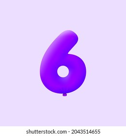 Purple 3D number 6 balloon realistic 3d helium Purple balloons. Vector illustration design Party decoration, Birthday,Anniversary,Christmas, Xmas,New year,Holiday Sale,celebration,carnival,inflatable