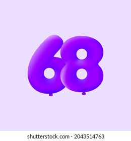 Purple 3D number 68 balloon realistic 3d helium Purple balloons. Vector illustration design Party decoration, Birthday,Anniversary,Christmas, Xmas,New year,Holiday Sale,celebration,carnival,inflatable
