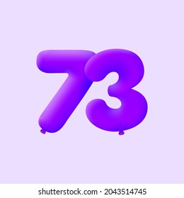 Globo 3D púrpura número 73 globo helio 3d realista Globos púrpura. Diseño de ilustración vectorial Decoración de fiestas, cumpleaños, aniversario, Navidad, Navidad, Año Nuevo, Venta de vacaciones, celebración, carnaval, inflable