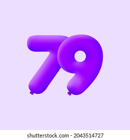 Purple 3D number 79 balloon realistic 3d helium Purple balloons. Vector illustration design Party decoration, Birthday,Anniversary,Christmas, Xmas,New year,Holiday Sale,celebration,carnival,inflatable