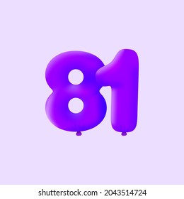Purple 3D number 81 balloon realistic 3d helium Purple balloons. Vector illustration design Party decoration, Birthday,Anniversary,Christmas, Xmas,New year,Holiday Sale,celebration,carnival,inflatable