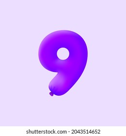 Purple 3D number 9 balloon realistic 3d helium Purple balloons. Vector illustration design Party decoration, Birthday,Anniversary,Christmas, Xmas,New year,Holiday Sale,celebration,carnival,inflatable