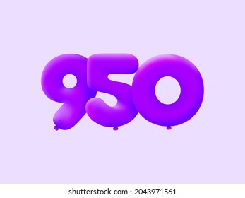 Purple 3D number 950 balloon realistic 3d helium Purple balloons. Vector illustration design Party decoration,Birthday,Anniversary,Christmas,Xmas,New year,Holiday Sale,celebration,carnival