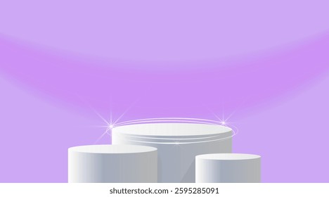Purple 3d podium cylindrical base foundation stage hole wall space designed for placement and display of product for commercial purposes in landscape orientation, vector