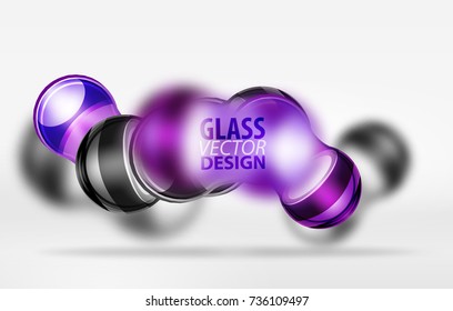 Diseño de burbujas de vidrio tecno 3d púrpura, formas vectoriales futuras de alta tecnología con efectos borrosos