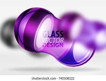 Diseño de burbujas de vidrio tecno 3d púrpura, formas vectoriales futuras de alta tecnología con efectos borrosos