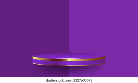 purple 3d vector podium in corner room. product display presentation. stage showcase