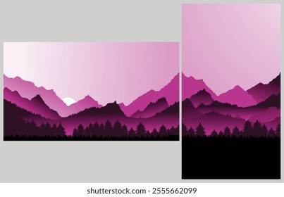 Purple 4k Vector wallpaper with a landscape, a mountain range vertical and horizontal.